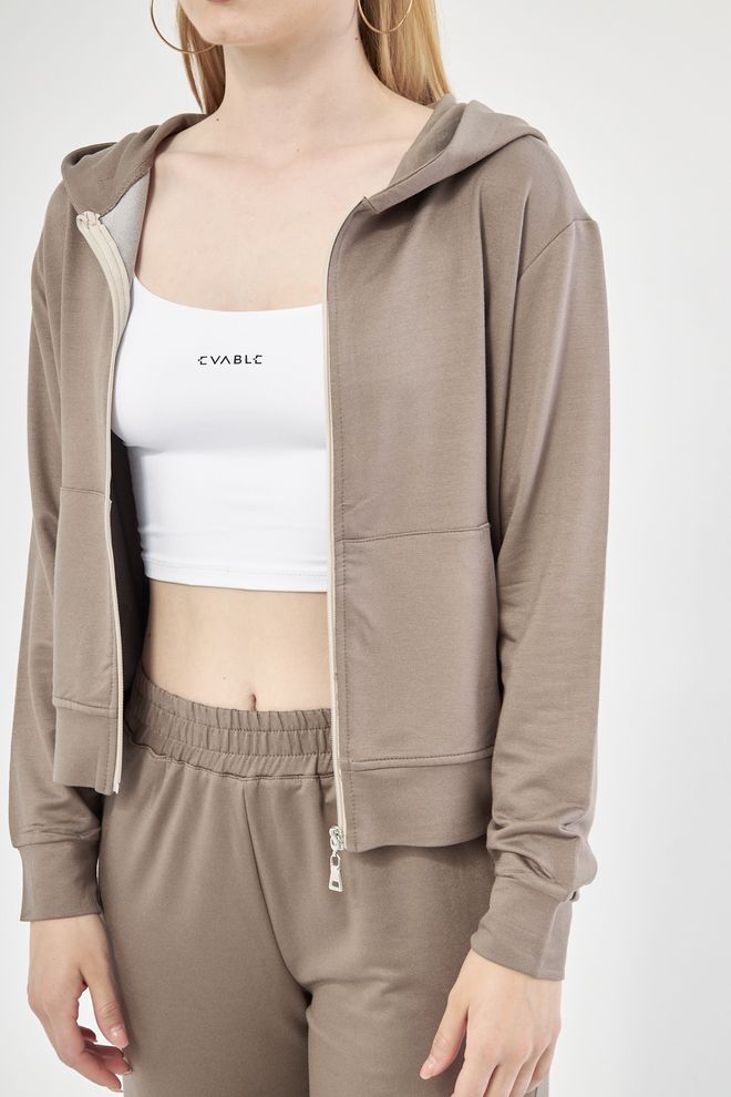 Evable Lofly Zip Up Track Hoodie Σε Καφέ Χρώμα Χονδρικό εμπόριο ενδυμάτων Casual