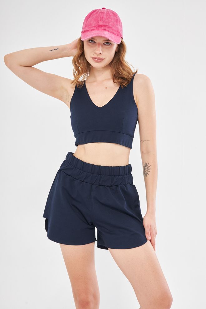 Evable Olla Wide Belt High Waist Shorts In Navy Blue Wholesale Clothing Dating