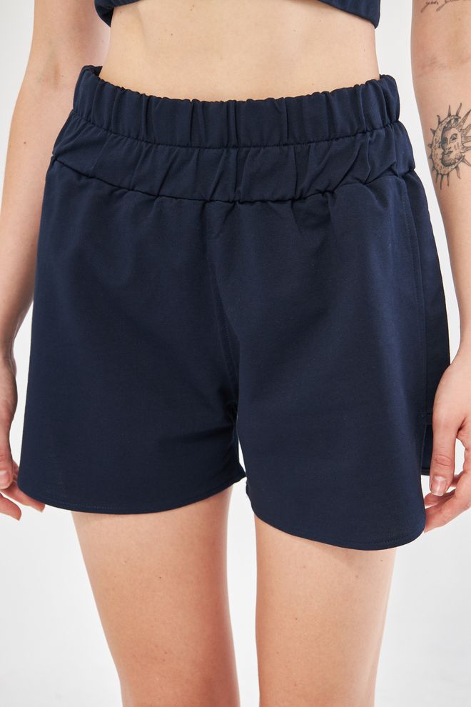 Evable Olla Wide Belt High Waist Shorts In Navy Blue Wholesale Clothing Sport