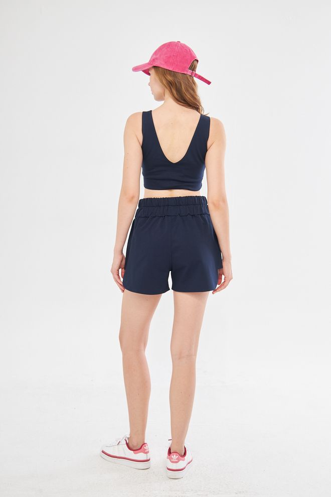 Evable Olla Wide Belt High Waist Shorts In Navy Blue Wholesale Clothing 5