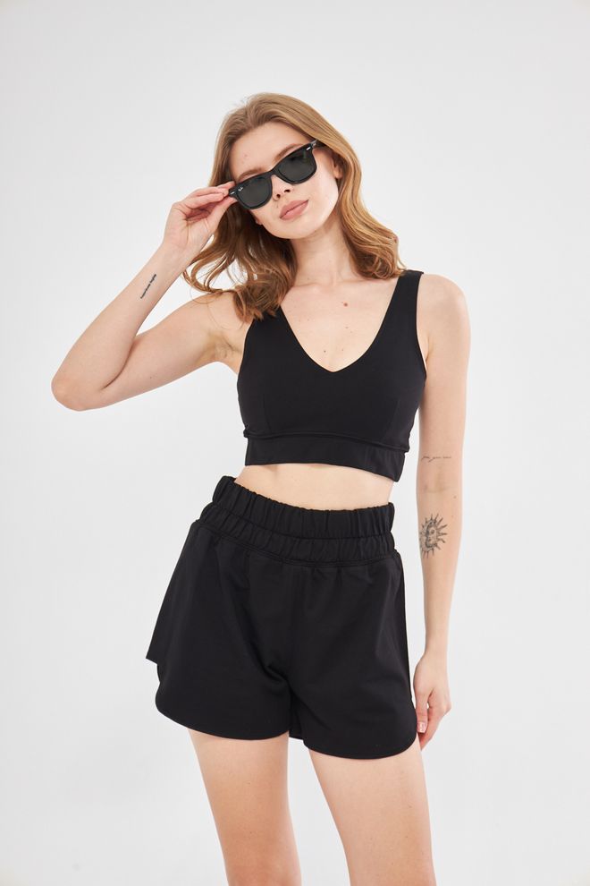 Evable Olla Double Layer Cotton Crop Top Σε Μαύρο Χονδρικό εμπόριο ενδυμάτων Αθλητικό