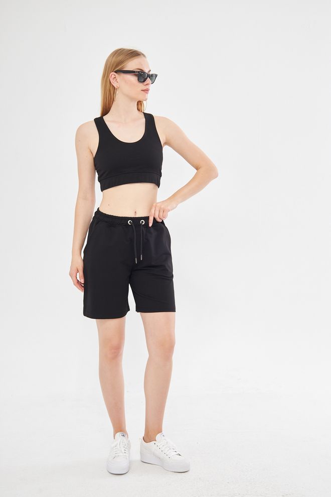 Evable Nadrozmerné Šortky S Vysokým Pásom Bels V Čiernej Farbe Veľkoobchod s oblečením Bavlna