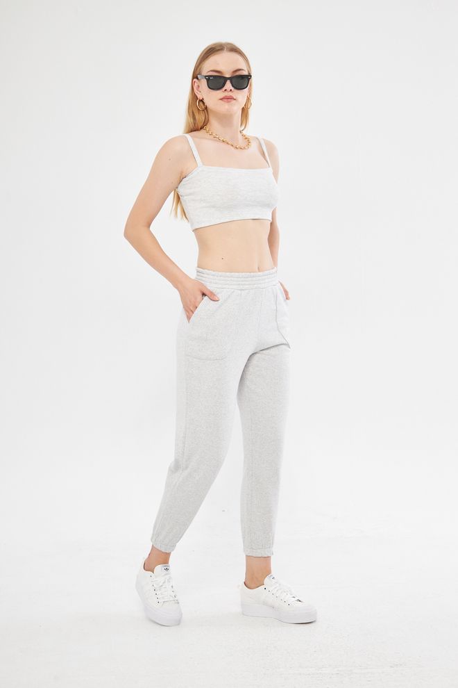 Evable Seal Cotton High Waist Jogger In Gray Melange Wholesale Clothing Summer