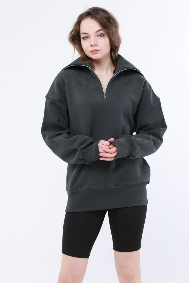 Evable Moletom Com Capuz E Gola Aberta Swol Cáqui Roupas por atacado Algodão