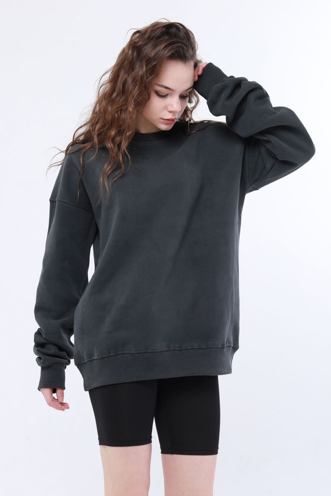 Evable Lol Crew Neck Oversize Damen Sweatshirt Khaki Großhandelskleidung Lässig