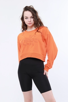 Een kledingmodel uit de groothandel draagt 44706 - Noh005 Woman Sweatshirt, Turkse groothandel Sweatshirt van Evable
