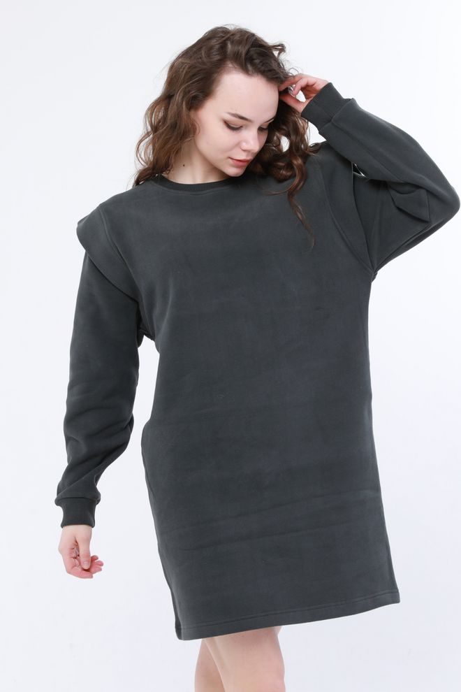 Evable Eona Sweatshirt Mouw Gedetailleerde Jurk Khaki Groothandel Kleding Casual