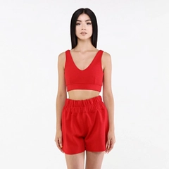 A wholesale clothing model wears 20064 - Moer Bra - Red, Turkish wholesale Crop Top of Evable