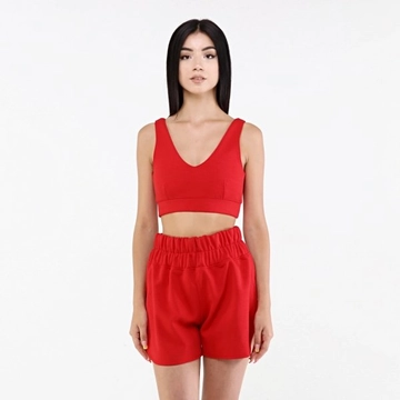 A wholesale clothing model wears  Moer Bra - Red
, Turkish wholesale Crop Top of Evable
