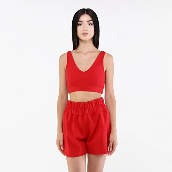 A wholesale clothing model wears 20064 - Moer Bra - Red, Turkish wholesale Crop Top of Evable