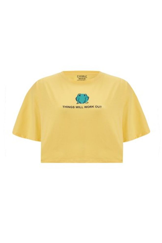 Evable Tshirt Frog Crop Κίτρινο Χονδρικό εμπόριο ενδυμάτων Casual