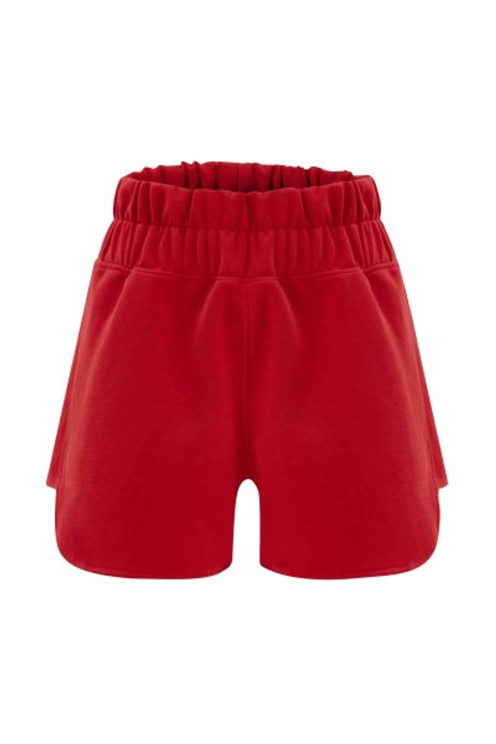 A wholesale clothing model wears 20079 - Vurde Shorts - Red, Turkish wholesale Shorts of Evable