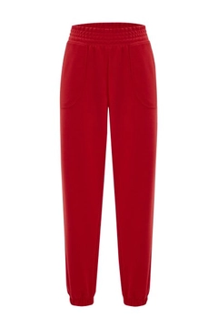 A wholesale clothing model wears 20087 - Seal Sweatpant Int - Red, Turkish wholesale Sweatpants of Evable