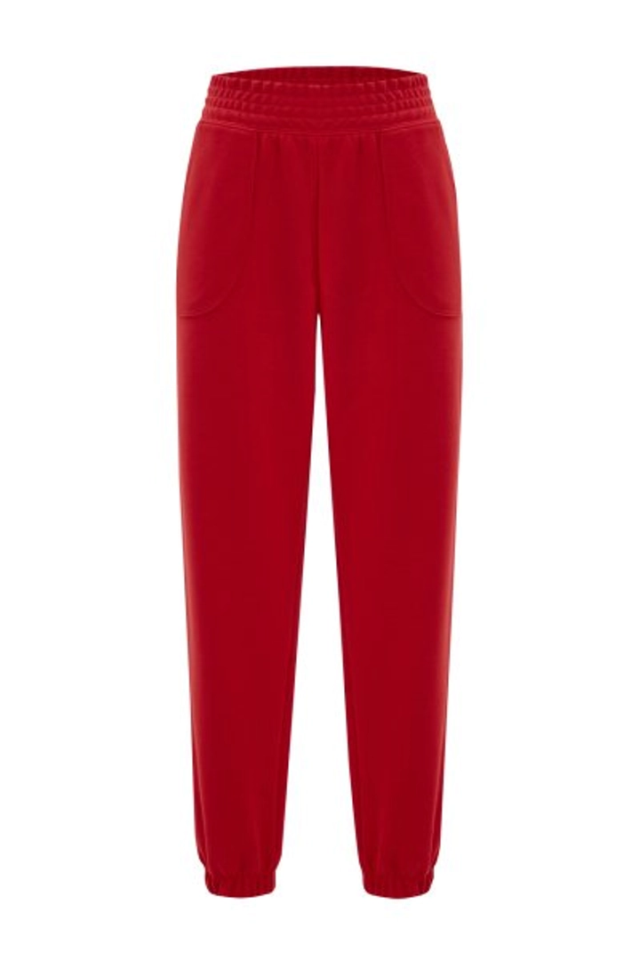 A wholesale clothing model wears 20087 - Seal Sweatpant Int - Red, Turkish wholesale Sweatpants of Evable