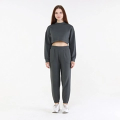 A wholesale clothing model wears 20088 - Seal Sweatpant Int - Smoked, Turkish wholesale Sweatpants of Evable