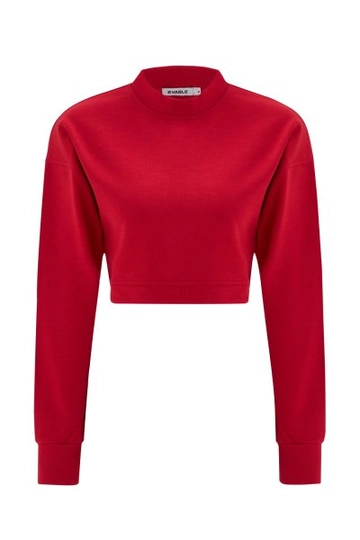 A wholesale clothing model wears  Cross Sweatshirt - Red
, Turkish wholesale Sweatshirt of Evable