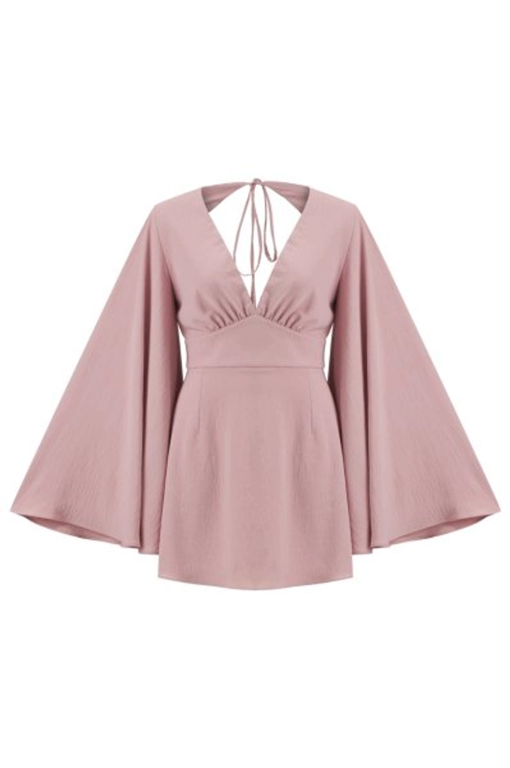Ένα μοντέλο χονδρικής πώλησης ρούχων φοράει 20095 - Basedonid Swan Dress - Pink, τούρκικο Φόρεμα χονδρικής πώλησης από Evable