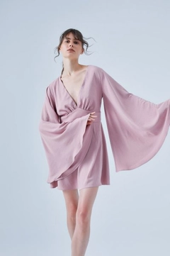 A wholesale clothing model wears 20095 - Basedonid Swan Dress - Pink, Turkish wholesale Dress of Evable