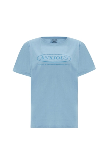 A wholesale clothing model wears  Anx Tshirt - Blue
, Turkish wholesale Tshirt of Evable