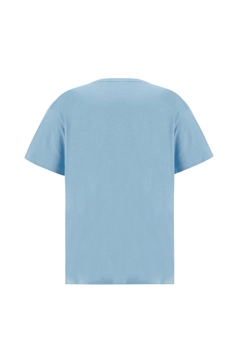 A wholesale clothing model wears 33560 - Anx Tshirt - Blue, Turkish wholesale Tshirt of Evable