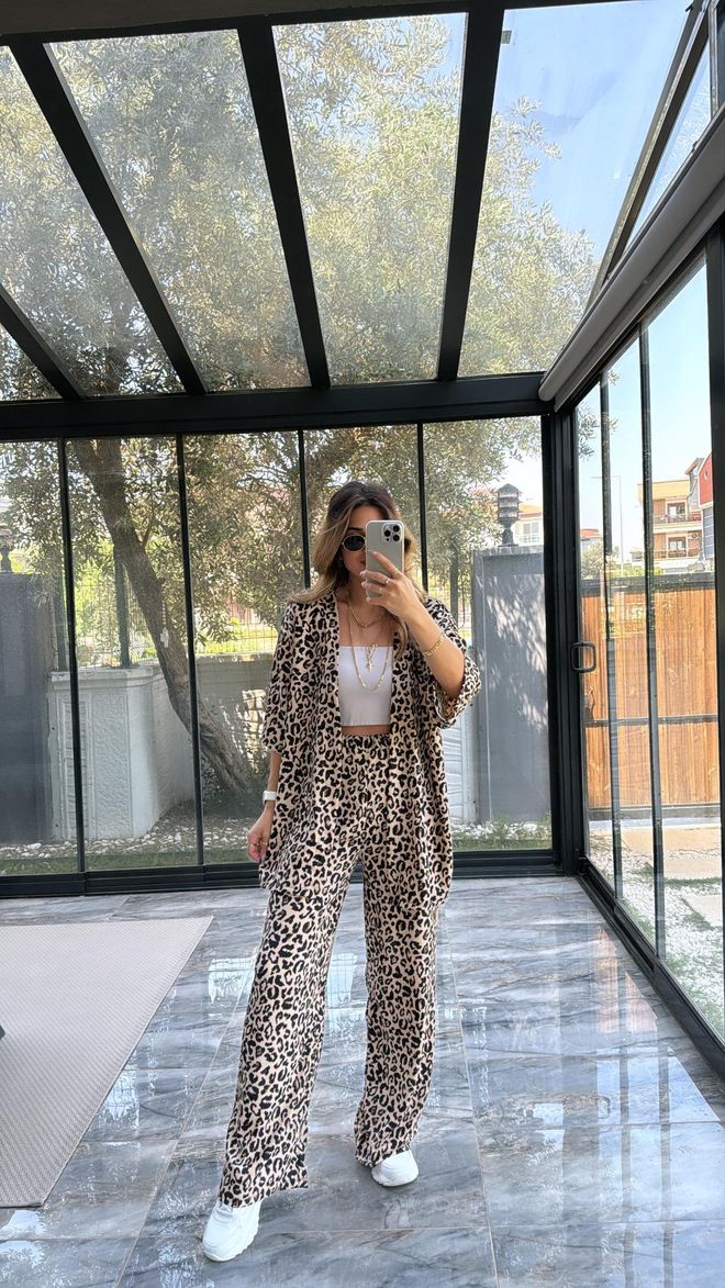 Ezgi Nisantasi Gemustertes Kimono Set Großhandelskleidung Lässig