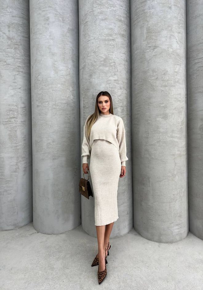 Ezgi Nisantasi Knitted Sweater Dress Wholesale Clothing Cotton