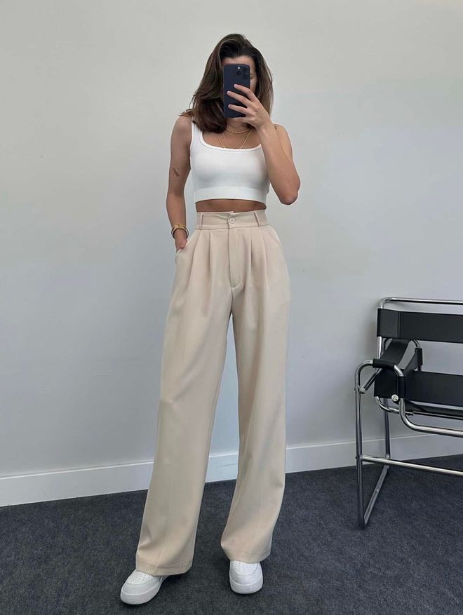 Ezgi Nisantasi Pantalón Palazzo Doble Ropa al por mayor Casual
