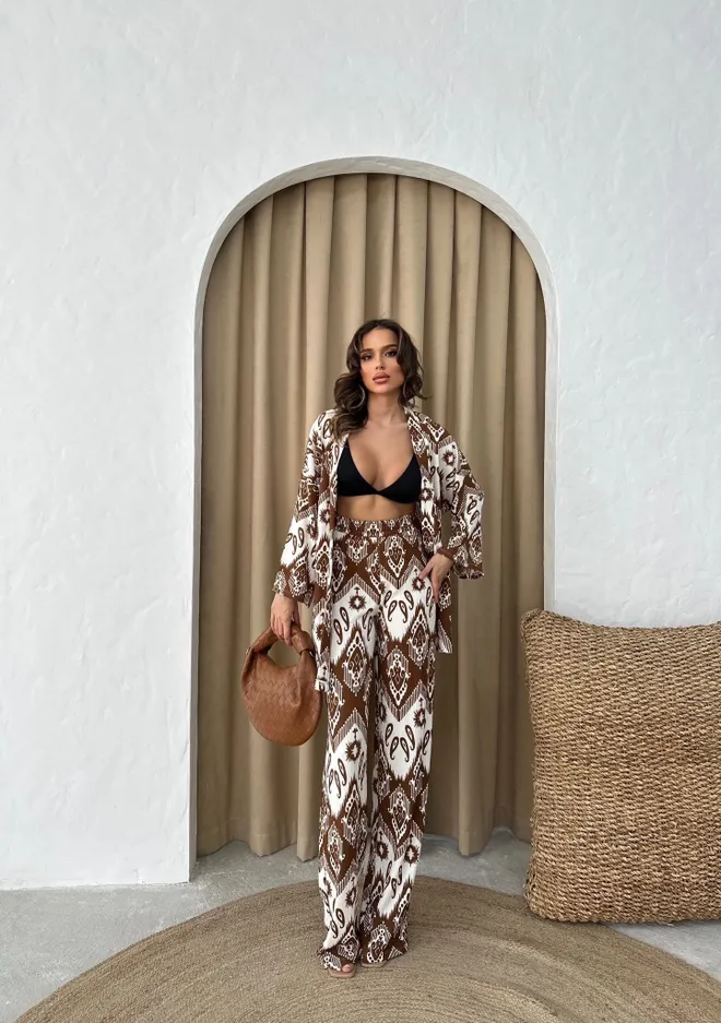 Ezgi Nisantasi Conjunto De Kimono Estampado Ropa al por mayor Casual