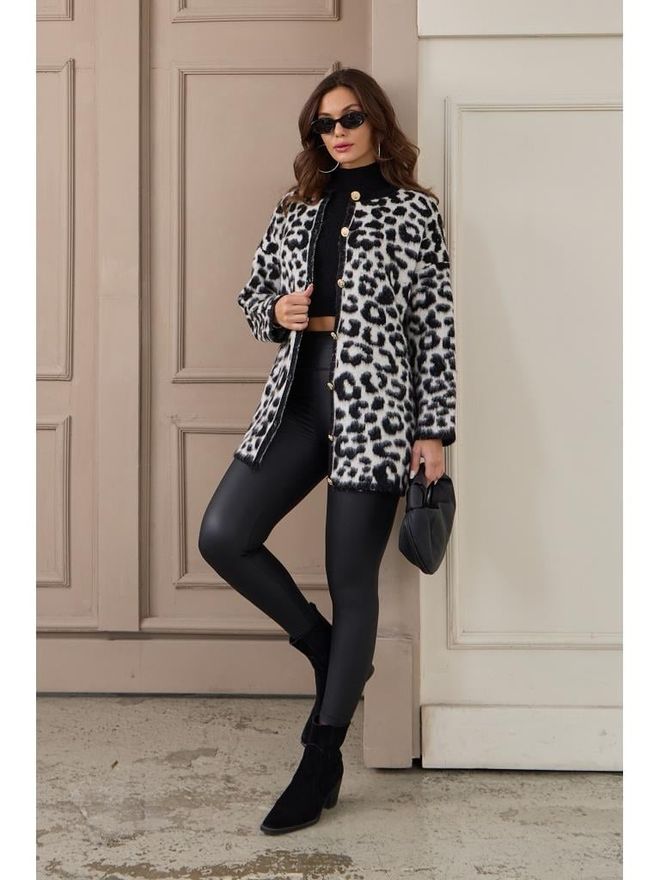 Ezgi Nisantasi Lange Strickjacke Mit Leopardenmuster Großhandelskleidung Lässig