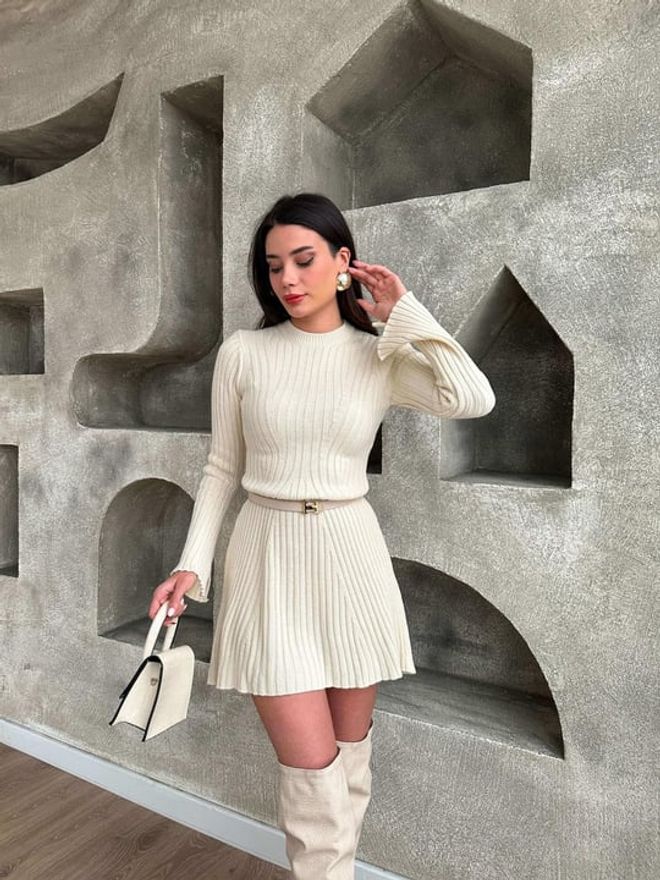 Ezgi Nisantasi Mini Triko Elbise Toptan Giyim Gündelik