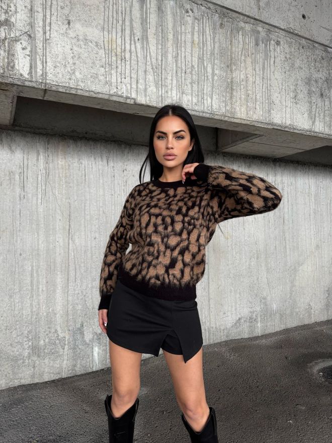 Ezgi Nisantasi Strickpullover Mit Leopardenmuster Großhandelskleidung Lässig