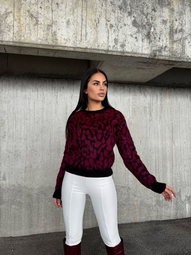 Ezgi Nisantasi Strickpullover Mit Leopardenmuster Großhandelskleidung Lässig