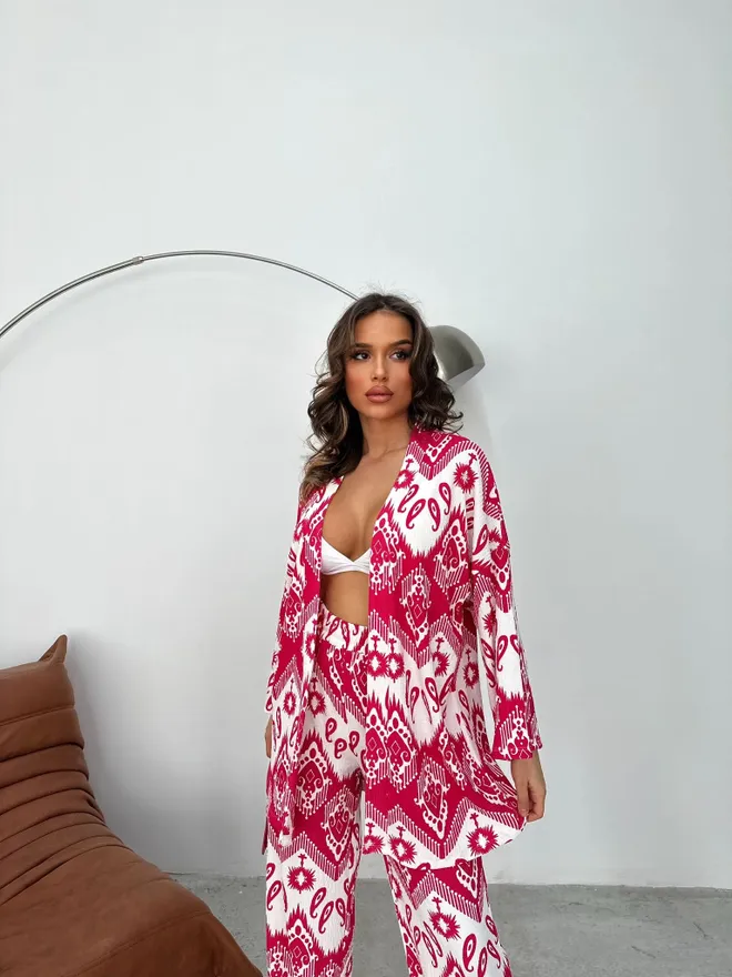Ezgi Nisantasi Conjunto De Kimono Estampado Ropa al por mayor Casual