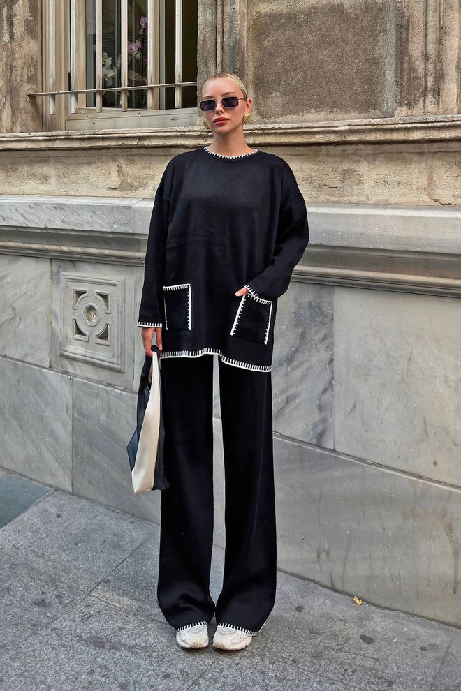 Ezgi Nisantasi Conjunto De Punto Con Bolsillos Ropa al por mayor Casual