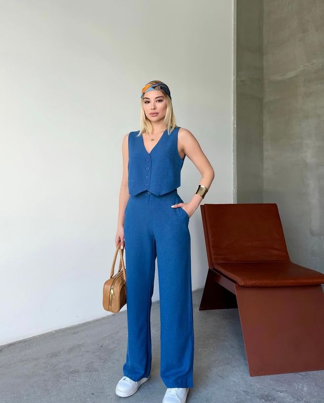 Ezgi Nisantasi Traje Tipo Chaleco De Lino Ropa al por mayor Casual
