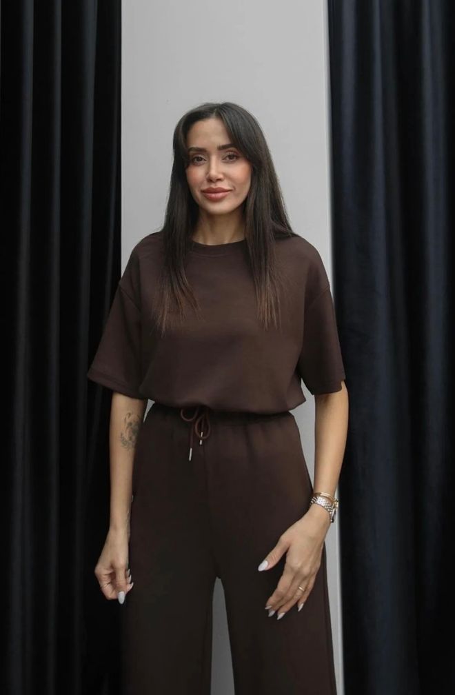 Ezgi Nisantasi Brown Casual Suit With Wide Leg Palazzo Pants Wholesale Clothing 1