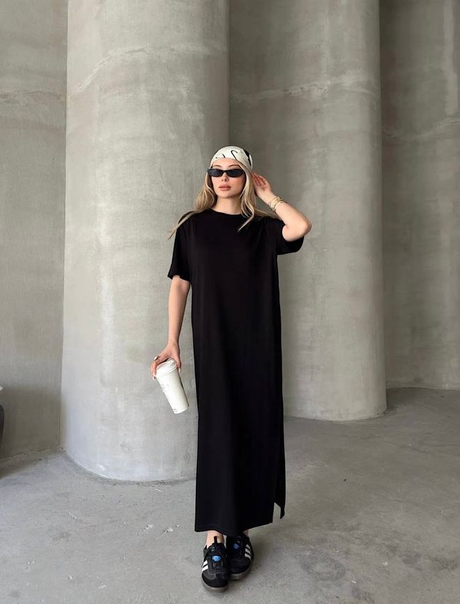 Ezgi Nisantasi Black Casual Streetwear Maxi T shirt Dress Wholesale Clothing Casual