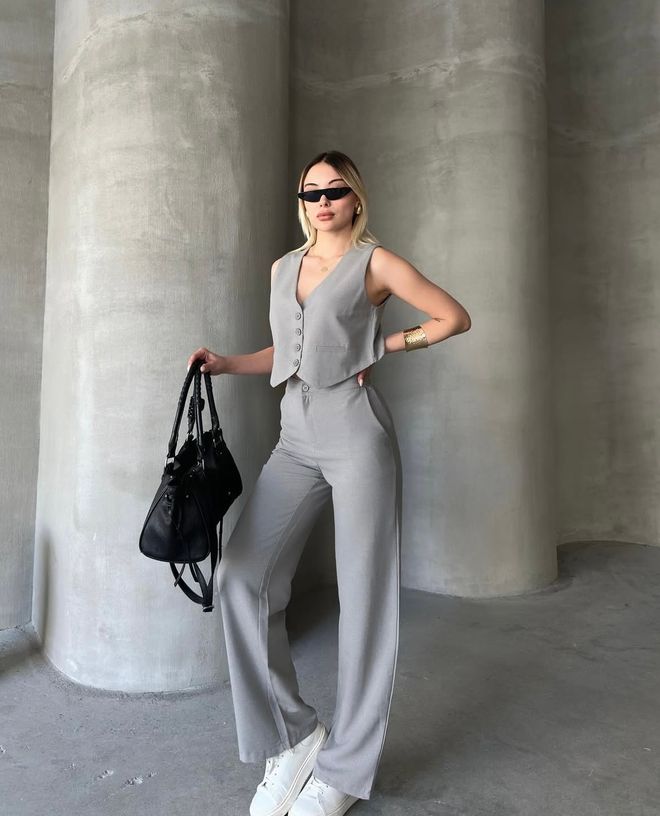 Ezgi Nisantasi Traje Tipo Chaleco De Lino Ropa al por mayor Casual