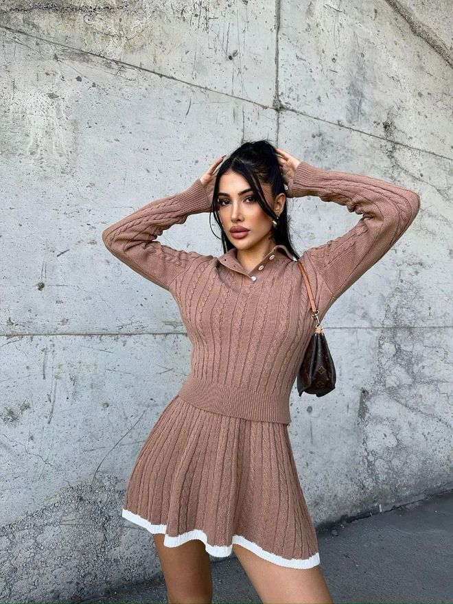 Ezgi Nisantasi Rollkragenpullover Strickset Großhandelskleidung Lässig