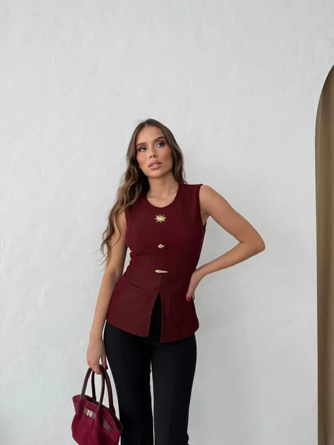 Ezgi Nisantasi Crop Top Μπορντό Χονδρικό εμπόριο ενδυμάτων Σαλόνι
