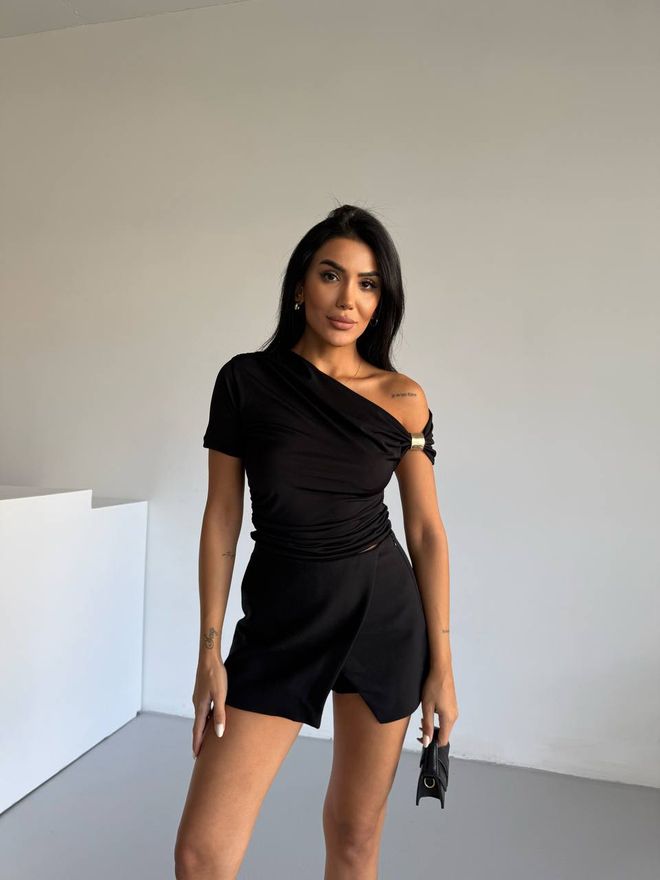 Ezgi Nisantasi Blusa Negra Sexy Elegante Con Cuello De Un Hombro Ropa al por mayor Casual