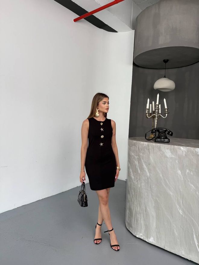 Ezgi Nisantasi Μαύρο Μίνι Φόρεμα Θήκη Με Πολύ Κοντό Μανίκι Χονδρικό εμπόριο ενδυμάτων Casual