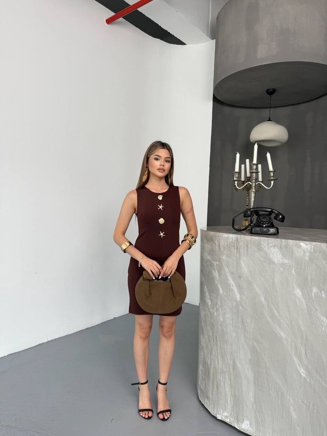 Ezgi Nisantasi Καφέ Μίνι Φόρεμα Θήκη Με Γιακά Μανίκι Χονδρικό εμπόριο ενδυμάτων Casual
