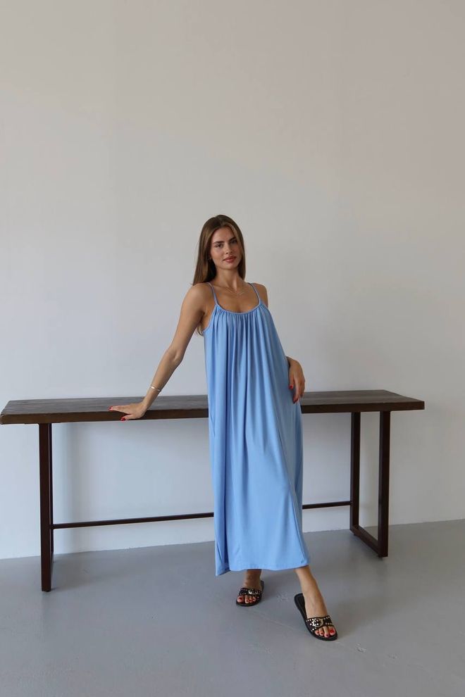 Ezgi Nisantasi Μπλε Καθημερινό Boho Μάξι Φόρεμα Slip Χονδρικό εμπόριο ενδυμάτων Απλό
