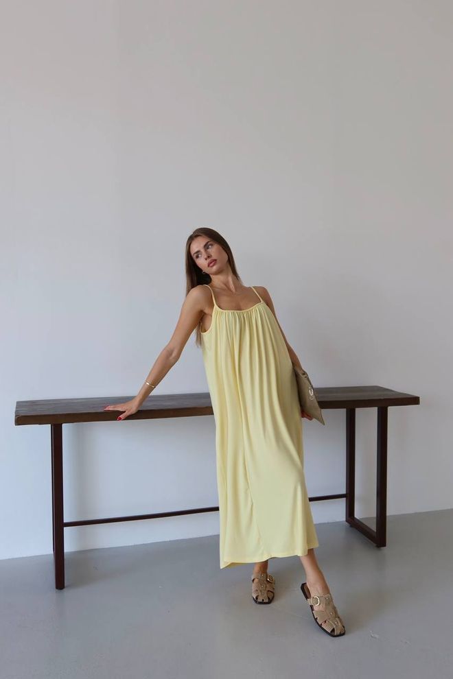 Ezgi Nisantasi Κίτρινο Φόρεμα Slip Με Μανίκια Καπέλο Χονδρικό εμπόριο ενδυμάτων Casual