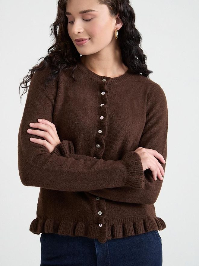 Ezgi Nisantasi Brown Casual Elegant Vintage Preppy Formal Retro Cardigan Wholesale Clothing 1