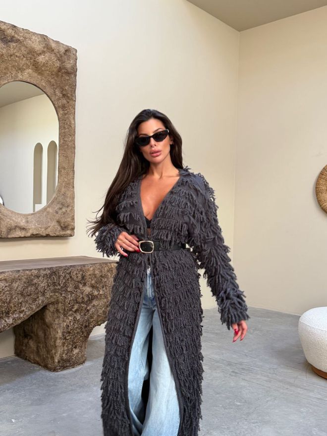 Ezgi Nisantasi Siyah Hırka Zarif Gündelik Uzun Kol V Yaka Toptan Giyim Gündelik