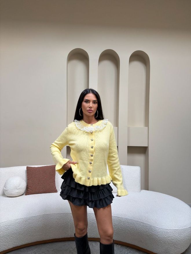 Ezgi Nisantasi Sarı Kazak Çan Kollu Sevimli Ve Zarif Stil Toptan Giyim Gündelik