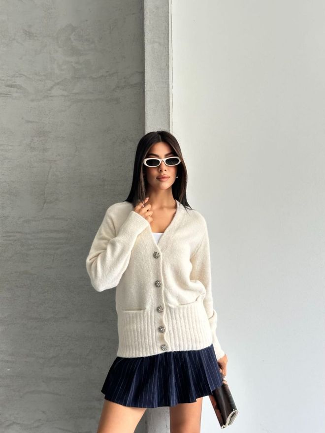 Ezgi Nisantasi White Casual Preppy Elegant Vintage Retro Cardigan Wholesale Clothing 1