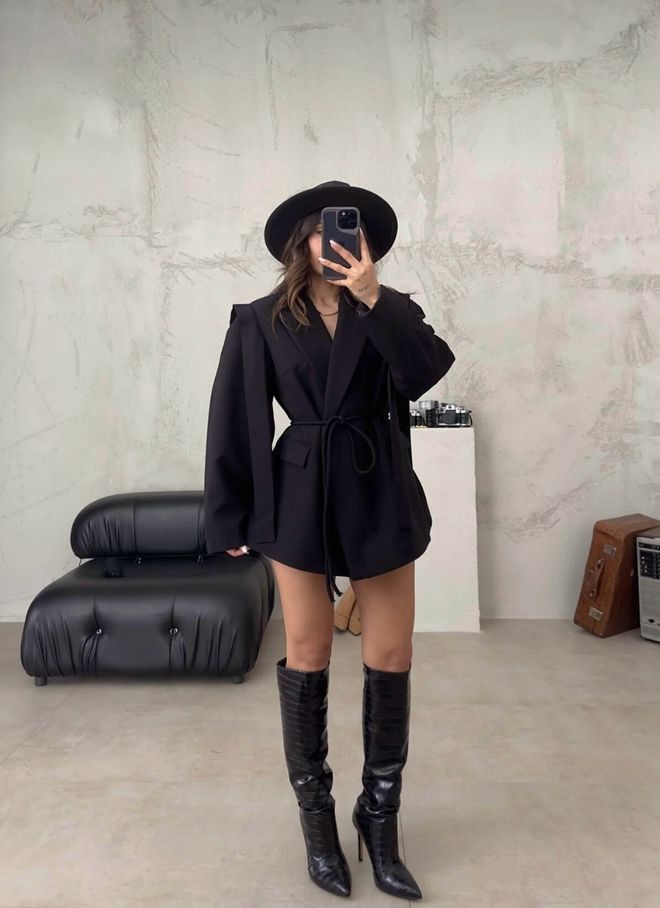 Ezgi Nisantasi Chaqueta Negra Elegante De Un Solo Pecho Ropa al por mayor Casual